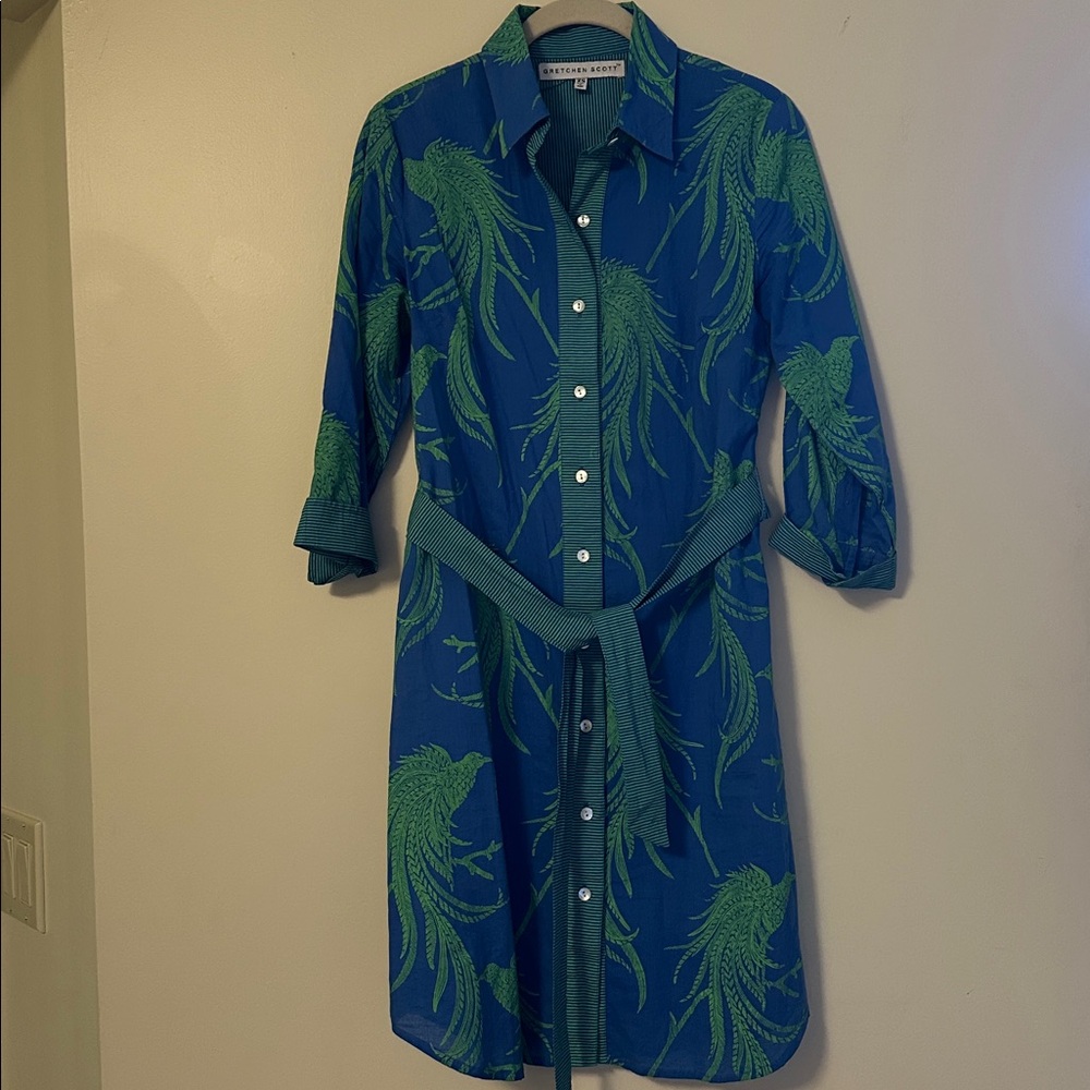 Gretchen Scott Designs Vibrant Blue Dress with Green Accents